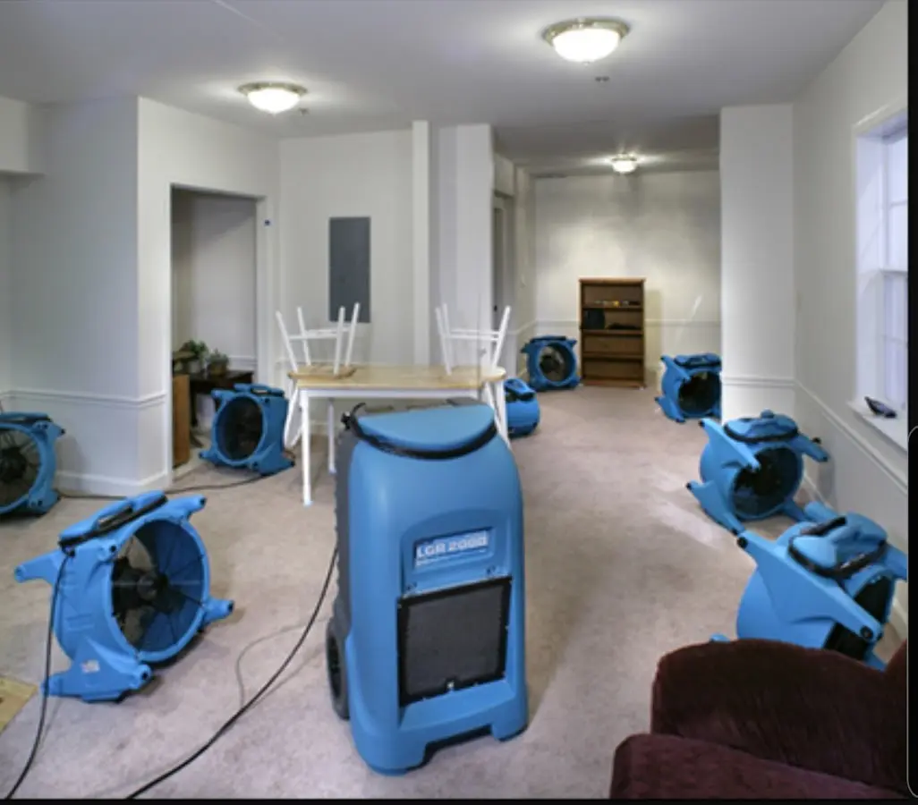 Air movers and dehumidifier setup for Water Damage Restoration in Sellersburg
